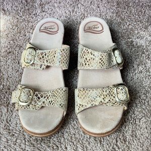 Dansko leather snake print buckle sandal